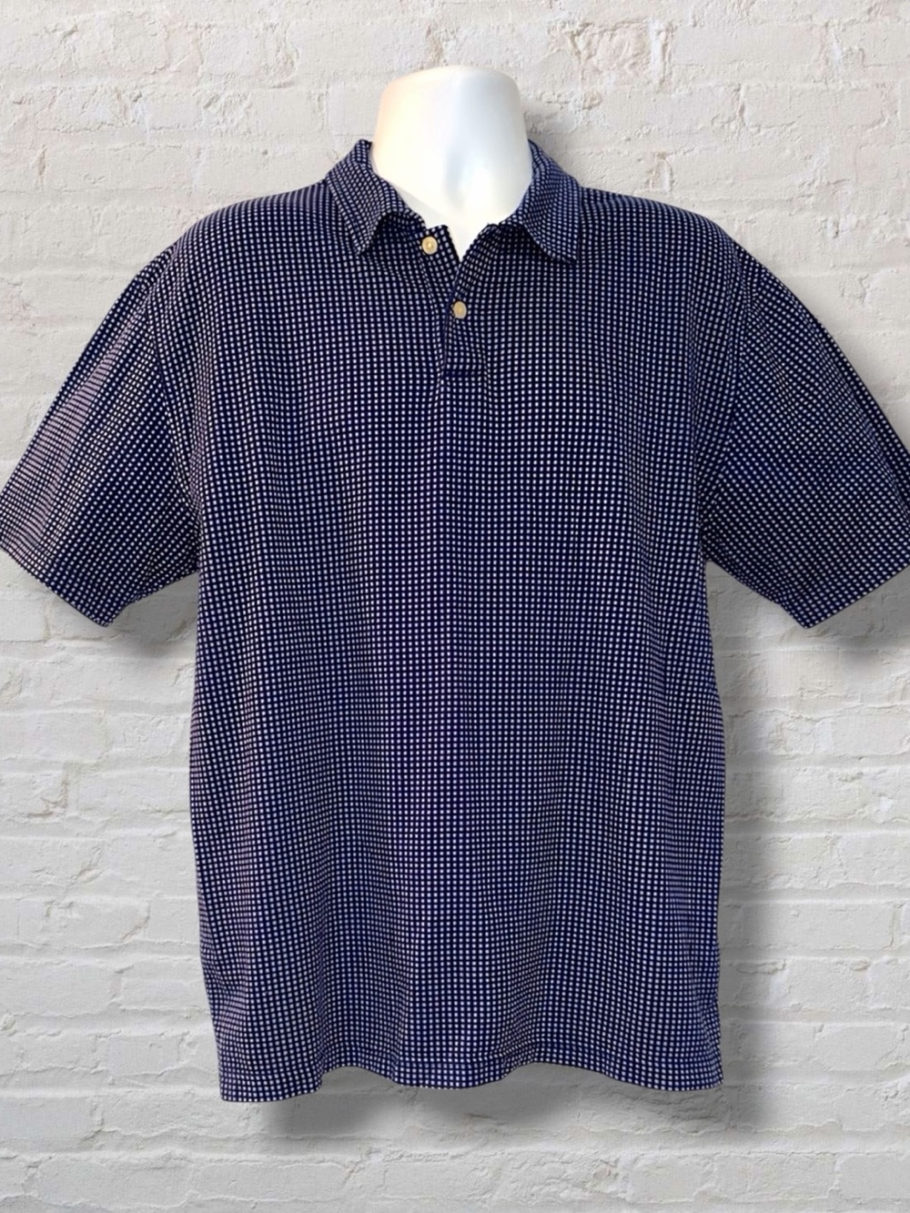 Austin Reed London Men’s L Navy Micro Grid Polo 60s 2-Ply Mercerized Cotton